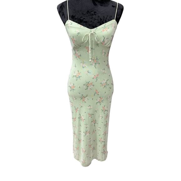 Women’s Baby Doll Slip Dress Sheer Green Floral M Lined whimsical Fairy Spring - Picture 1 of 13